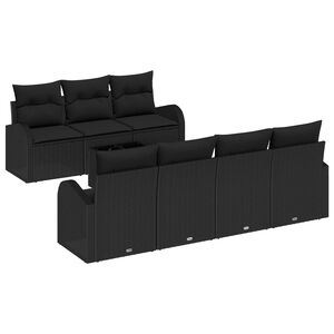 vidaXL Set Divano da Giardino 8 pcs Nero Polyrattan, Acciaio e Vetro