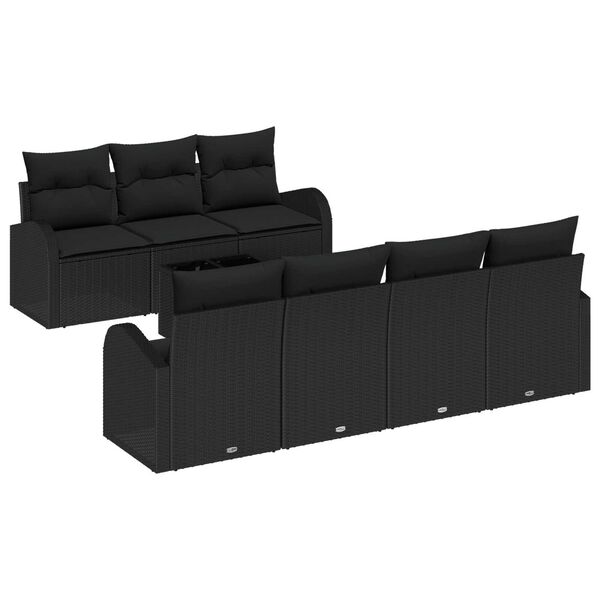 vidaXL Set Divano da Giardino 8 pcs Nero Polyrattan, Acciaio e Vetro