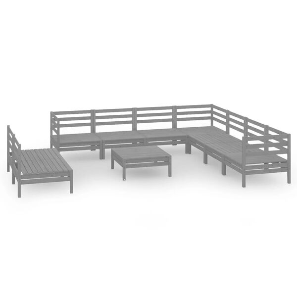 vidaXL Set Salotto da Giardino 10 pz in Legno Massello di Pino Grigio