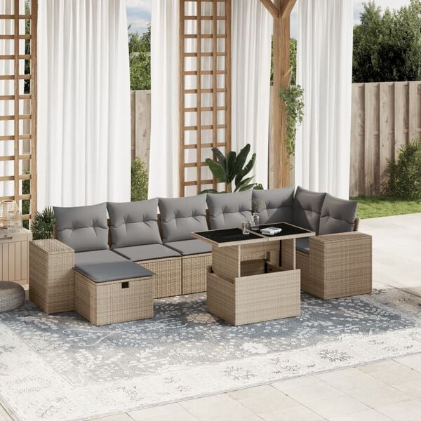 vidaXL Set Divano da Giardino 8 pz con Cuscini Beige in Polyrattan
