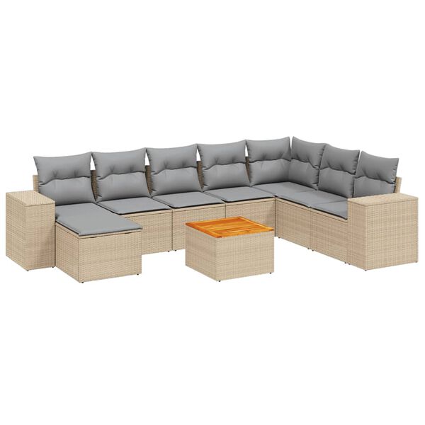 vidaXL Set Divano da Giardino 9 pz con Cuscini Beige in Polyrattan