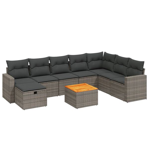 vidaXL Set Divano da Giardino 9 pz con Cuscini Grigio in Polyrattan