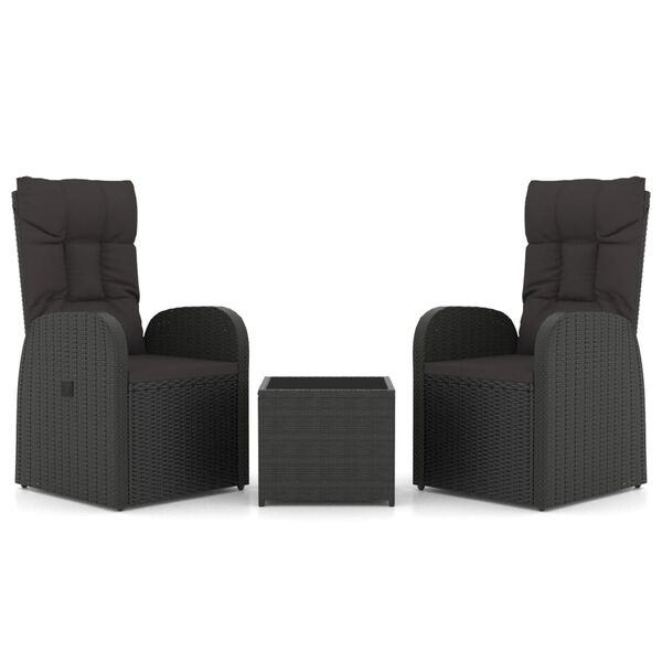 vidaXL Set Mobili da Giardino 3 pz Nero Polyrattan e Acciaio