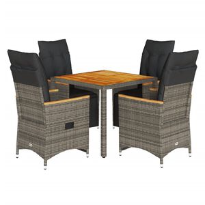 vidaXL Set Bistr&ograve; da Giardino 5 pz con Cuscini in Polyrattan Grigio