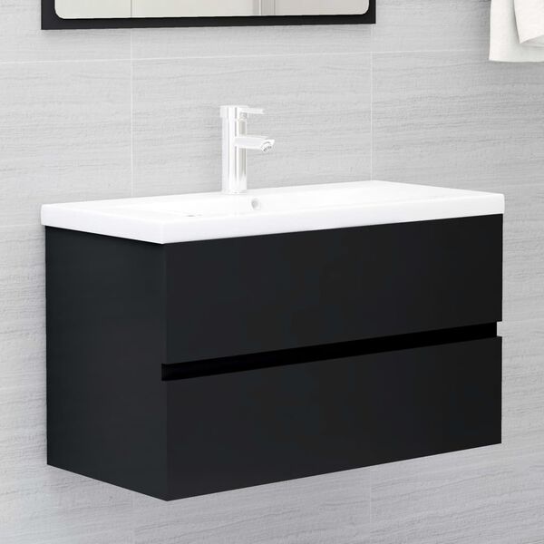 vidaXL Mobile con Lavabo Integrato Nero in Legno Multistrato