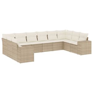 vidaXL Set Divano da Giardino 10 pz con Cuscini Beige in Polyrattan