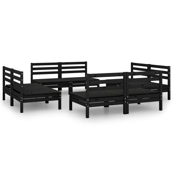 vidaXL Set Divani da Giardino 8 pz Nero in Legno Massello di Pino