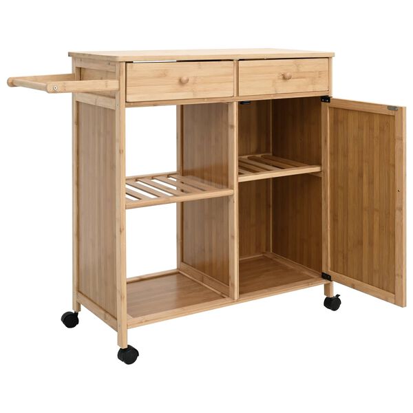 vidaXL Carrello da Cucina con Ruote Naturale 90,5 x 36 x 86,5 cm Bamb&ugrave;