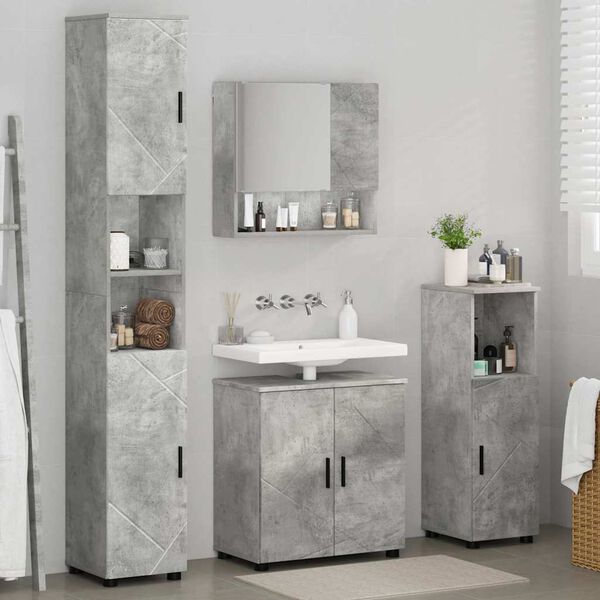 vidaXL Set di mobili per il bagno con porta 4 pcs Grigio cemento