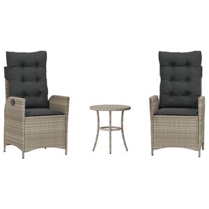 vidaXL Set da Bistr&ograve; 3 pz con Cuscini Grigio Chiaro in Polyrattan