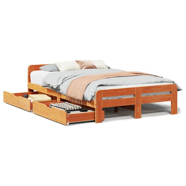 vidaXL Letto senza Materasso Marrone Cera 135x190 cm in Legno di Pino