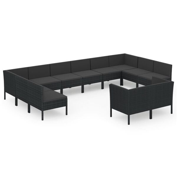 vidaXL Set Divani da Giardino 12 pz con Cuscini in Polyrattan Nero