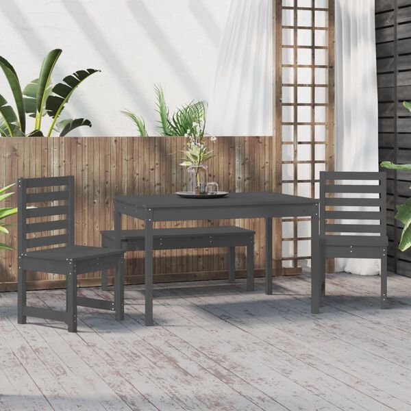 vidaXL Set da Pranzo per Giardino 4pz Grigio in Legno Massello di Pino