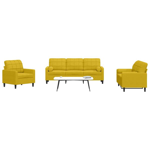 vidaXL Set di Divani 3 pz con Cuscini e Rinforzi Giallo in Velluto