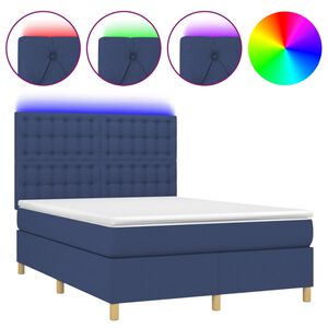 vidaXL Letto a Molle con Materasso e LED Blu 140x190 cm in Tessuto