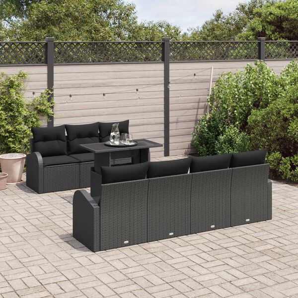 vidaXL Set Divano da Giardino con cuscino 8 pcs Nero Poly Rattan