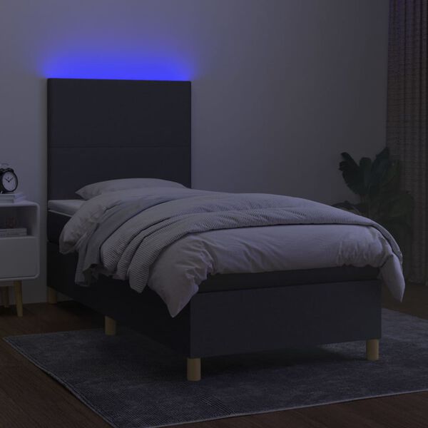 vidaXL Letto a Molle Materasso e LED Grigio Scuro 80x200 cm in Tessuto