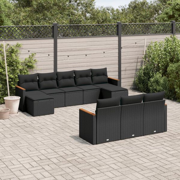 vidaXL Set Divani da Giardino 10pz con Cuscini in Polyrattan Nero