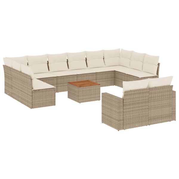 vidaXL Set Divano da Giardino 13 pz con Cuscini Beige in Polyrattan