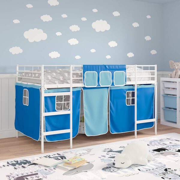 vidaXL Struttura del Letto Loft per Bambini con Tendine Bianco e Blu
