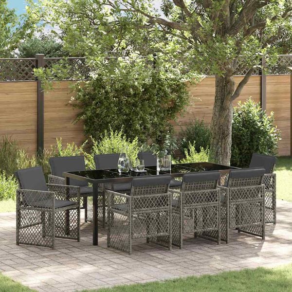 vidaXL Set da Pranzo per Giardino 9 pcs Grigio polyrattan