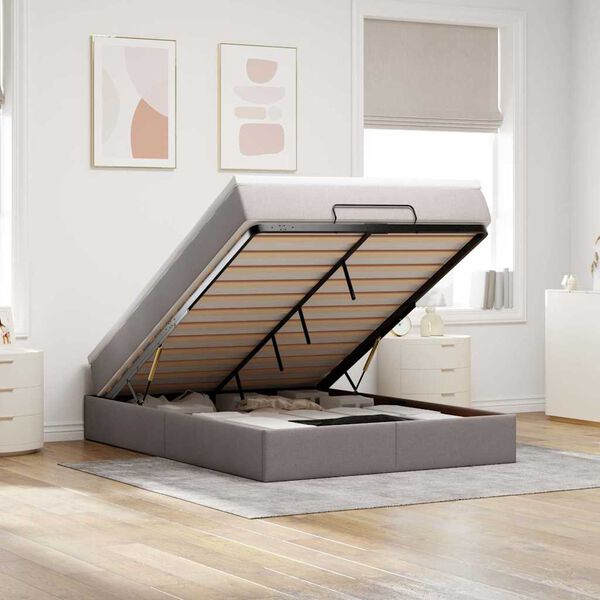 vidaXL Struttura Letto Pouf con Materasso Tortora 140x190 cm Tessuto