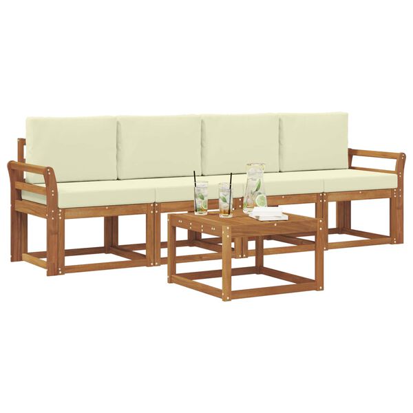 vidaXL Set di divani da esterno con cuscino 5 pcs Naturale e Crema