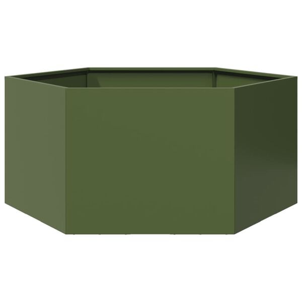 vidaXL Fioriera da Giardino Verde Oliva Esagono 104x90x45 cm Acciaio