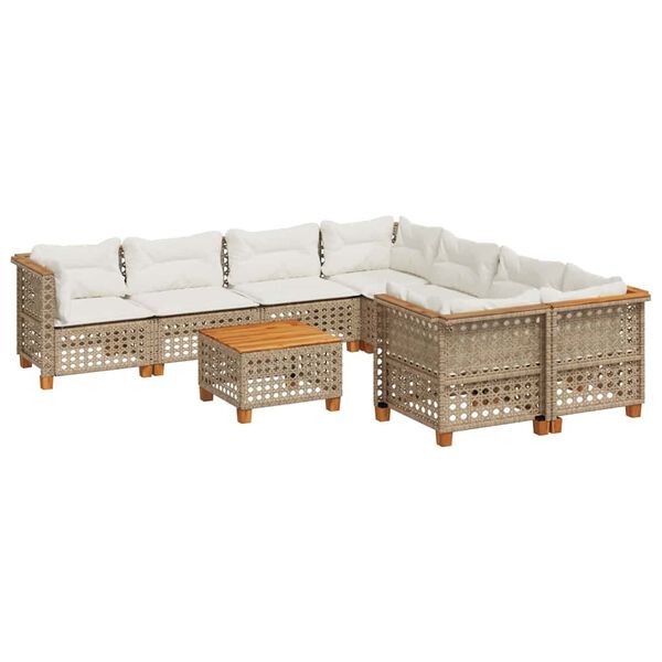 vidaXL Set Divano da Giardino 9 pz con Cuscini Beige in Polyrattan