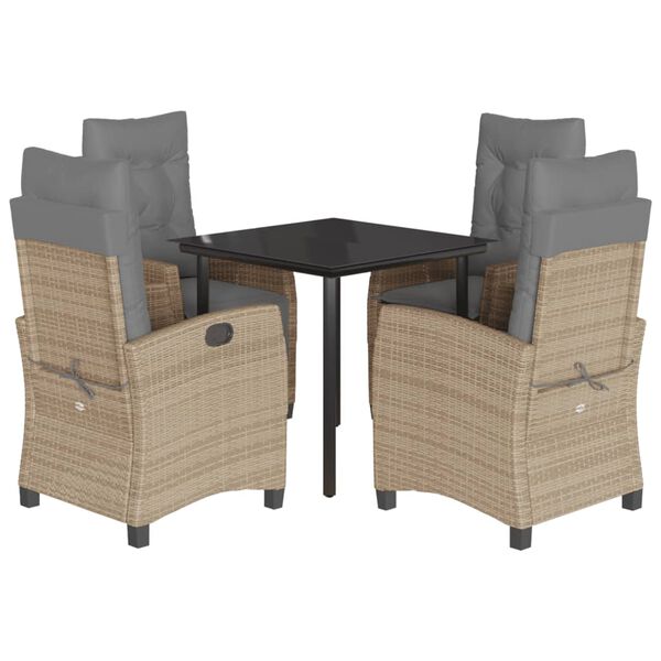 vidaXL Set Pranzo da Giardino 5 pz con Cuscini Beige Misto Polyrattan