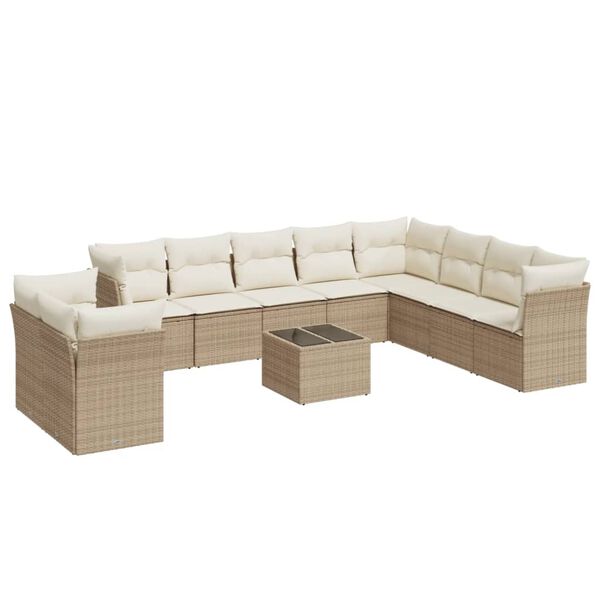 vidaXL Set Divani da Giardino 11 pz con Cuscini Beige in Polyrattan
