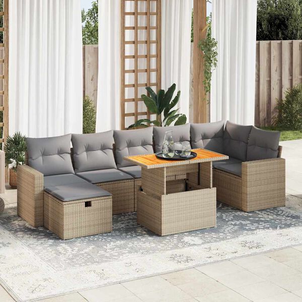 vidaXL Set Divano da Giardino 5 pz con Cuscini Beige Polyrattan Acacia