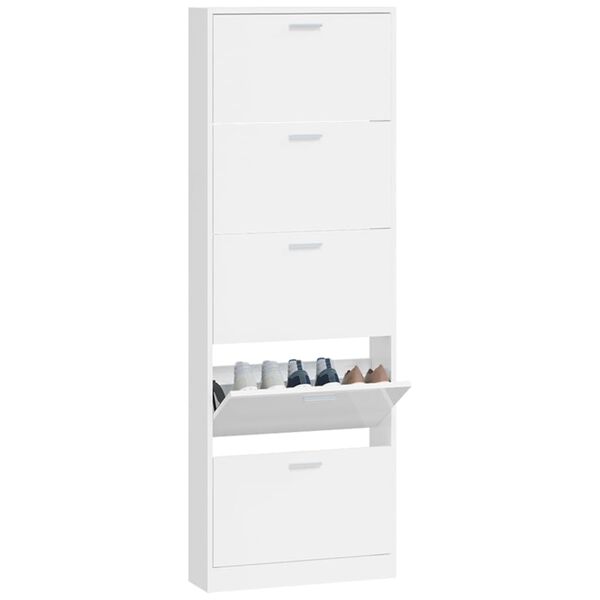 vidaXL Scarpiera Bianco Lucido 59x17x169 cm in Legno Multistrato