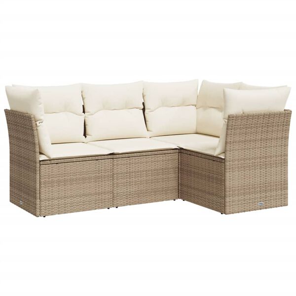 vidaXL Set Divano da Giardino 4 pz con Cuscini Beige in Polyrattan