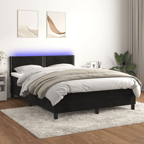 vidaXL Letto a Molle con Materasso e LED Nero 140x200 cm in Velluto