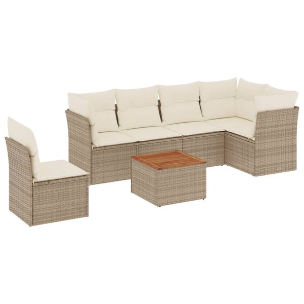 vidaXL Set Divani da Giardino 7 pz con Cuscini Beige in Polyrattan