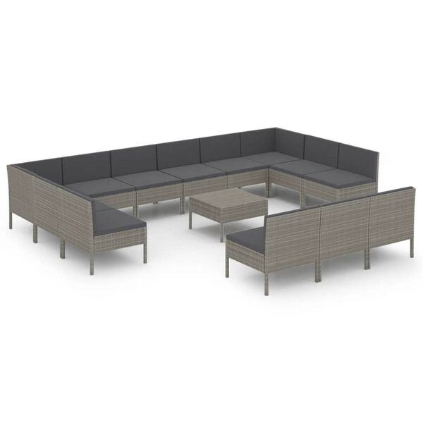 vidaXL Set Divani da Giardino 14 pz con Cuscini in Polyrattan Grigio