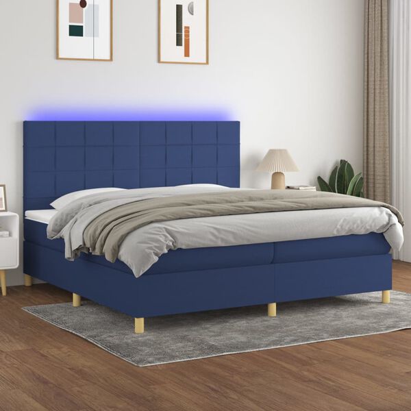 vidaXL Letto a Molle Materasso e LED Blu 200x200cm in Tessuto