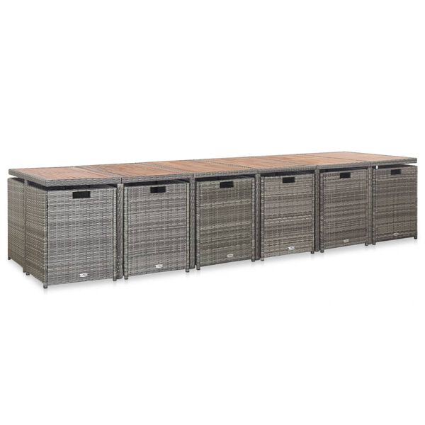 vidaXL Set da Pranzo per Esterni 17 pz con Cuscini Polyrattan Grigio