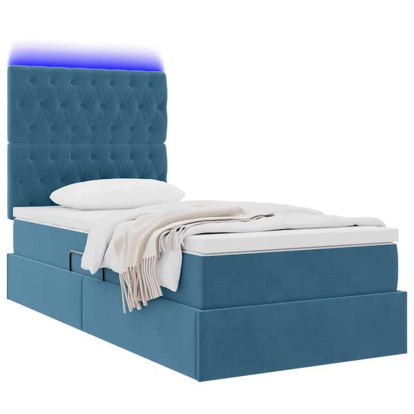 vidaXL Letto con contenitore e LED Blu Scuro 90 x 200 cm Velluto