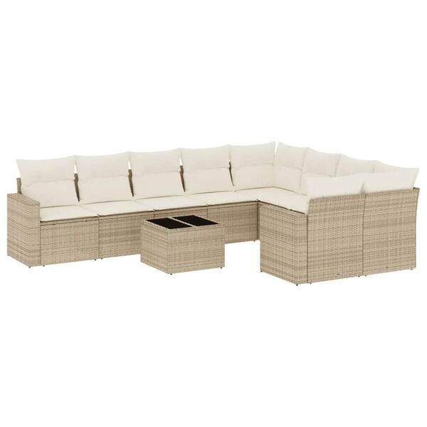 vidaXL Set Divano da Giardino 10 pz con Cuscini Beige in Polyrattan