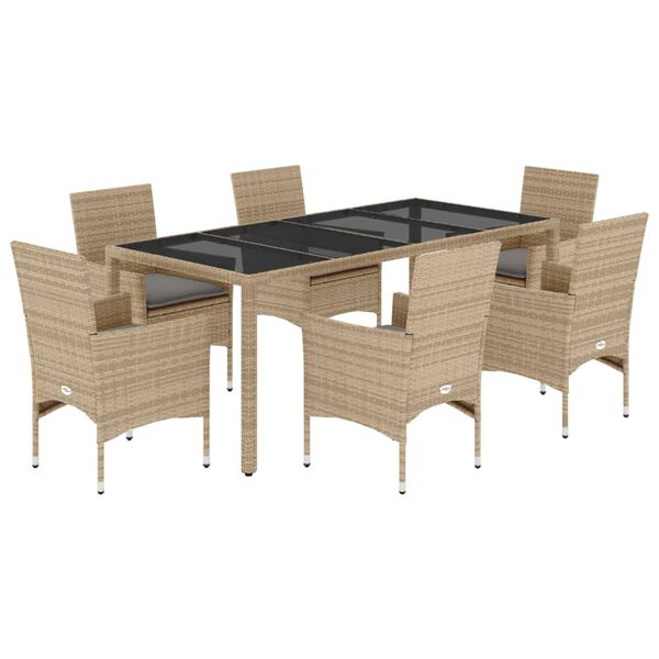 vidaXL Set da Pranzo da Giardino 7 pz con Cuscini Polyrattan e Vetro