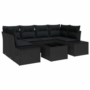 vidaXL Set Divano da Giardino con cuscino 7 pcs Nero polyrattan