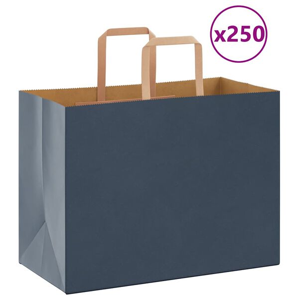 vidaXL Sacchetti di Carta 250 pz con Manici Blu 32x17x25 cm