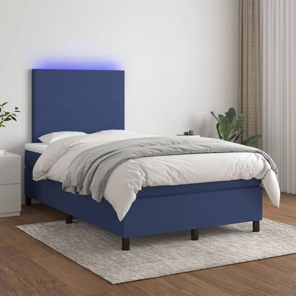 vidaXL Letto a Molle con Materasso e LED Blu 120x200cm in Tessuto