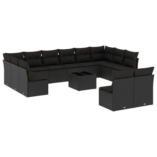 vidaXL Set Divani da Giardino 13pz con Cuscini Nero in Polyrattan