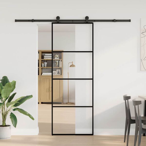 vidaXL Porta Scorrevole con Ferramenta 76x205cm Vetro ESG Alluminio