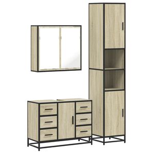 vidaXL Set Mobili da Bagno 3 pz Rovere Sonoma in Legno Multistrato