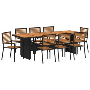 vidaXL Set da Pranzo per Giardino 9 pcs Nero e Marrone polyrattan