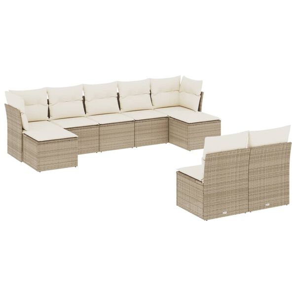 vidaXL Set Divano da Giardino 9 pz con Cuscini Beige in Polyrattan